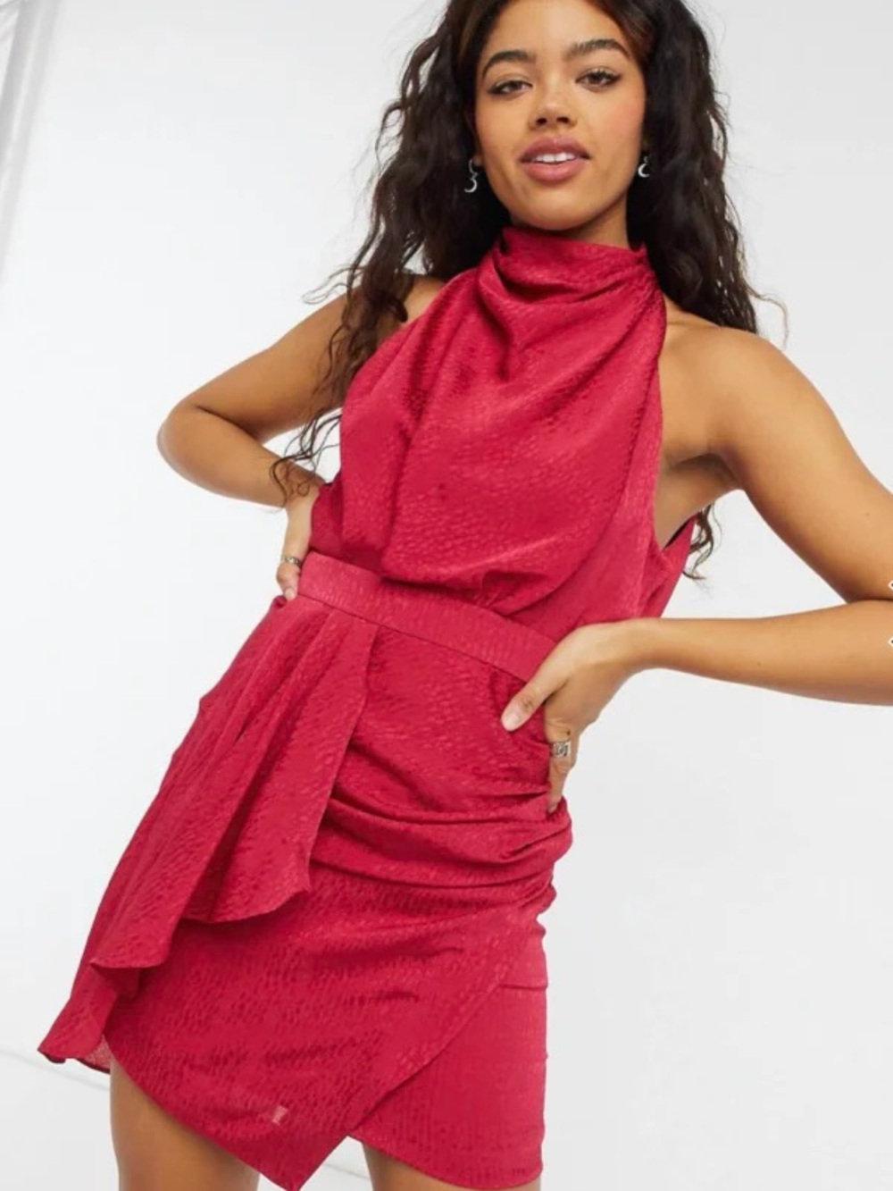Ever New Red Halter Draped Mini Dress in Pink